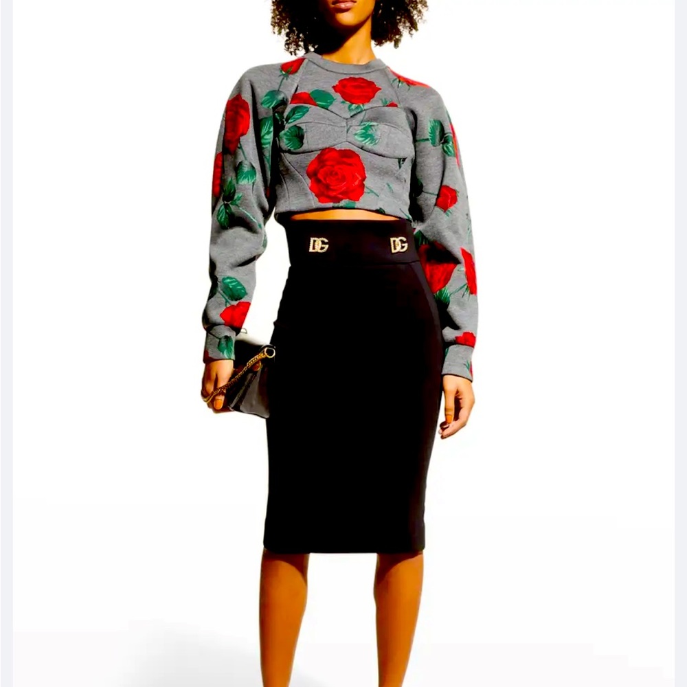 Dolce & Gabbana Rose Bustier Cropped Rose Sweatshirt